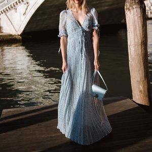 Self-Portrait metallic floral tie detail maxi dress UK12/US8